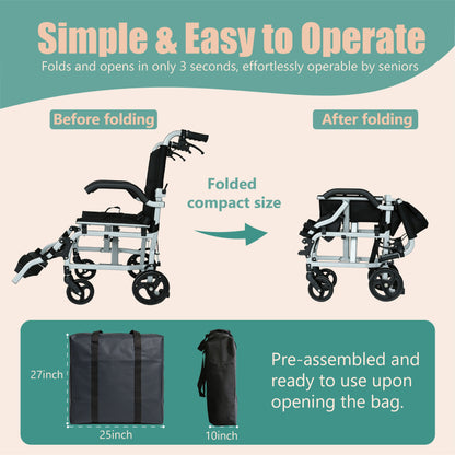 Ultra-Light Folding Travel Wheelchair with Compact Design