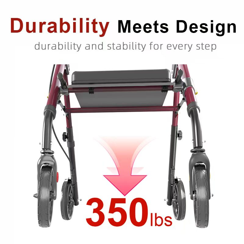Folding Heavy-Duty Rollator Walker with Dual Storage Bags, 350 lb Support