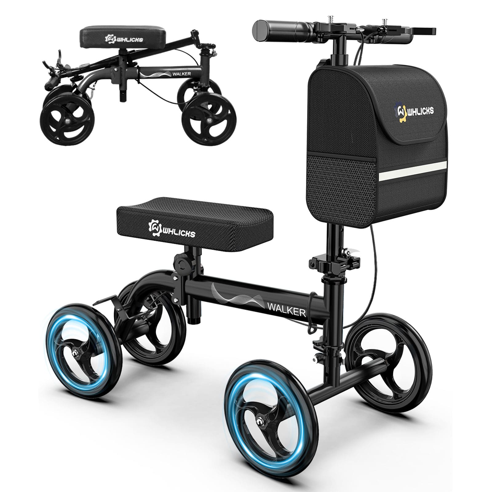 WHLICKS Foldable Knee Scooter for Foot Surgery & Ankle Injury Recovery – Steerable Crutch Alternative with Basket