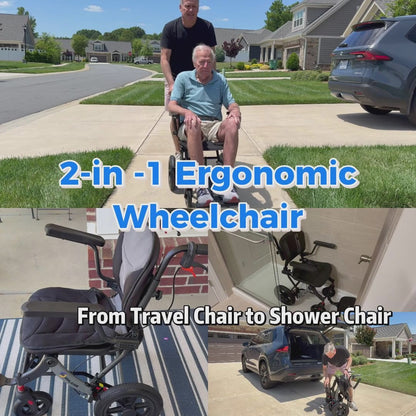A04S Foldable Wheelchair – Ergonomic Travel Chair with 12″ All-Terrain Wheels