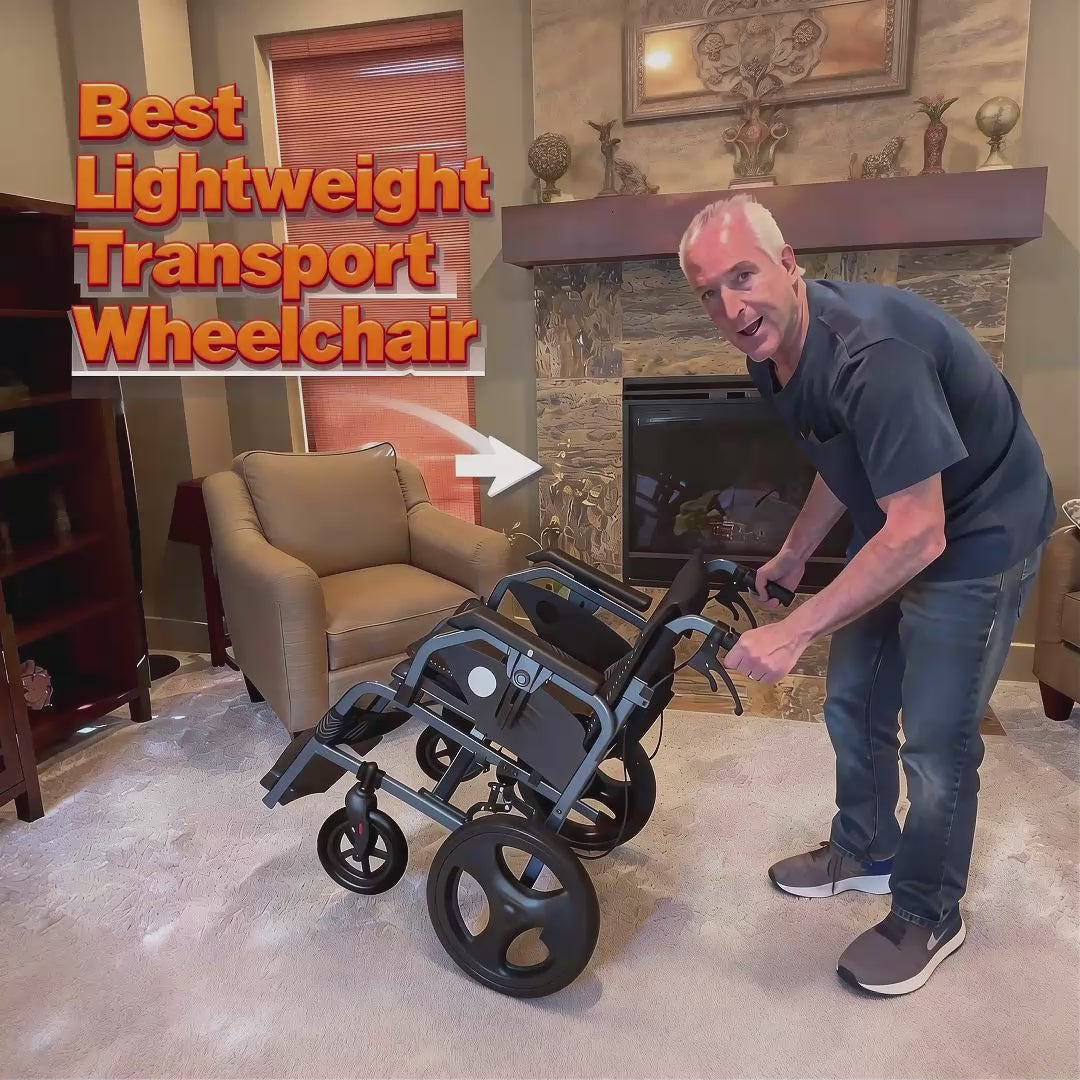 Lightweight Transport Wheelchair – Compact Size, Thick Stable Wheels