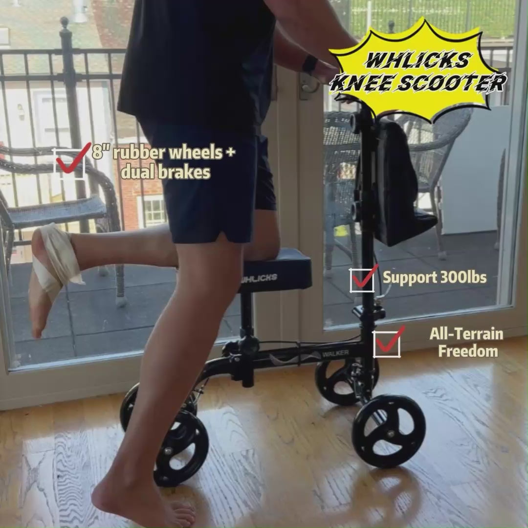 Load video: Whlicks Knee Scooter Support 300lbs, All Terrain Feedom