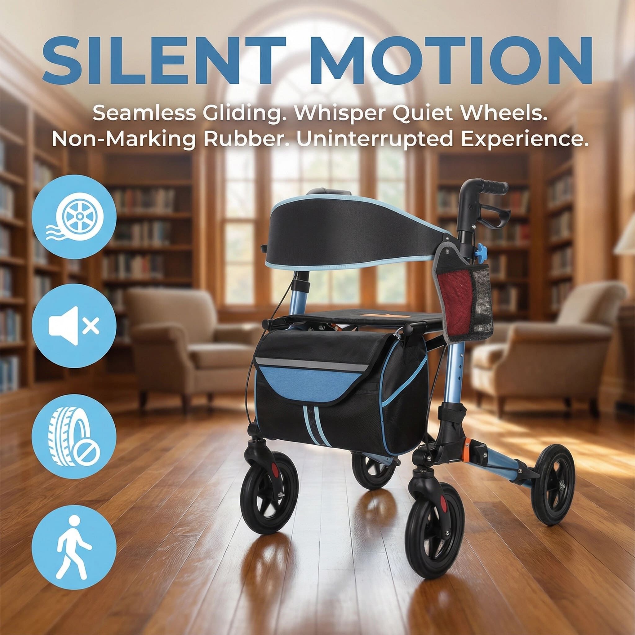 Foldable Lightweight Rollator with Seat Cushion and All-terrain Wheels