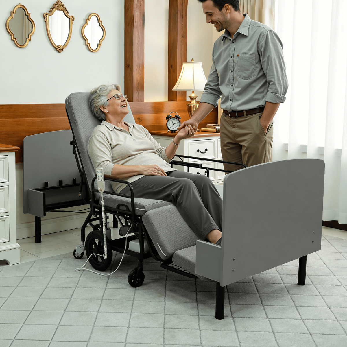 3-in-1 Electric Nursing Bed for Seniors with Wheelchair & Stretcher