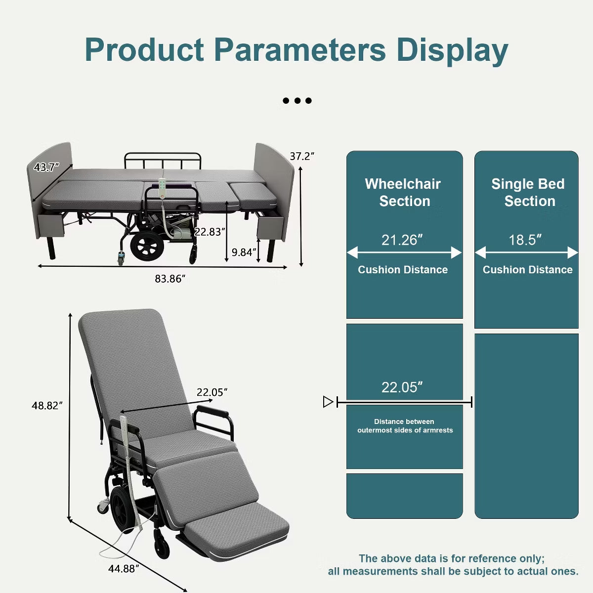 3-in-1 Electric Nursing Bed for Seniors with Wheelchair & Stretcher