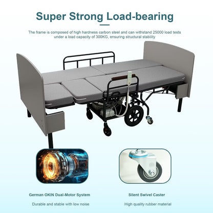 3-in-1 Electric Nursing Bed for Seniors with Wheelchair & Stretcher