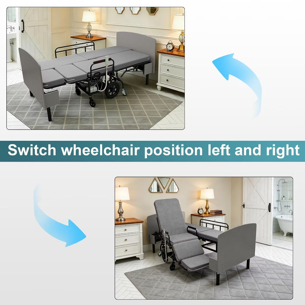 3-in-1 Electric Nursing Bed for Seniors with Wheelchair & Stretcher