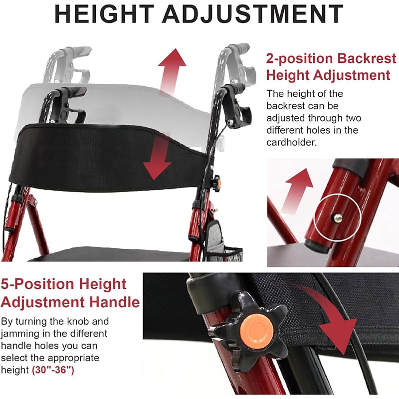 WHLICKS Lightweight Rollator Walker with Seat for Seniors
