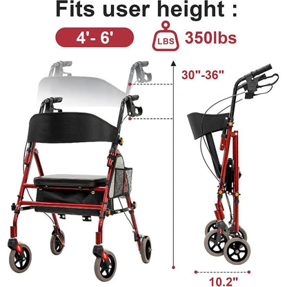 WHLICKS Lightweight Rollator Walker with Seat for Seniors